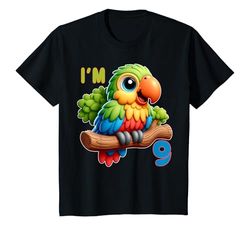 Niños I'm 9 old parrot Old 9th Birthday 9, divertido color loro, arr Camiseta