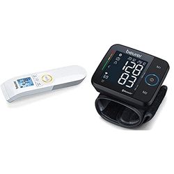 Beurer FT 95 Thermomètre médical infrarouge, sans contact, Bluetooth et application dédiée & Tensiomètre au poignet Beurer BC 54 connecté Bluetooth, technologie par inflation