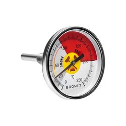 Browin 101250 - Termometro per barbecue, cottura al forno, affumicatura, scala grafica, 0-250°C, 60 mm, in acciaio inox