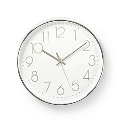 NEDIS CLWA015PC30SR Horloge Murale Cercle Blanc/argenté Diamètre 30 cm