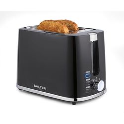 Salter Deco 2-Slice Toaster – Wide Slots, Extra Thick Bread, 7 Browning Levels, Removable Crumb Tray, Defrost, Reheat & Cancel, Bagel Toaster, Toast, Crumpets, Self-Centring, 900 W, Black