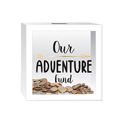 Foreside Home and Garden Our Adventure Fund Houten Spaarvarken, Hout, Wit, 6x6