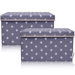 LIFENEY Lot de 2 boîtes de rangement pour enfants (37 x 25 x 21 cm) I Panier de rangement pour chambre d'enfant et salon I Boîtes de rangement pour enfants (étoile gris foncé)