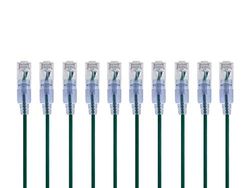 Monoprice Cabo de ligação Ethernet Cat6A, RJ45 sem enganchos, 550 MHz, 10G, UTP, cabo de cobre puro nu, 30 AWG, embalagem de 10, 2 pés, cor verde, série SlimRun
