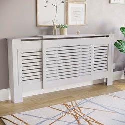 Vida Designs Milton Uitbreidbare radiatorbekleding, bescherming, met plankplank, rasterpatroon, modern, wit