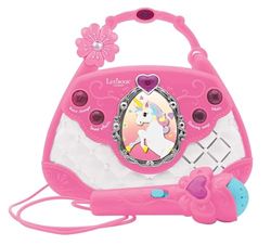 Lexibook, Unicornio, Bolsa de Karaoke con micrófono, Cambiador de Voz, Canciones de demostración, Efectos de luz, micrófono Incluido, Entrada Auxiliar, Rosa/Azul, K102UNI