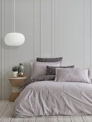 Nuit Des Rêves Ranforce King Quilt Cover Set (200 x 220 cm), 100% cotone, grigio e antracite, menta e rosa | Include 2 custodie per pillow (80 x 80 cm) | Soft & Stylish Bedding