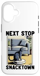 Next Stop Snacktown Robot Vacuum Cleaner Funny Cat Case for iPhone 16