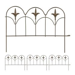 Relaxdays rabattinfattning, set om 4, metall, H x B): 28 x 38,5 cm, rabattkant för trädgård, dekorativt staket för plug, brons