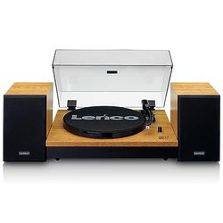 Lenco LS300WD Gira-discos em vinil com alto-falantes, Bluetooth, discos de vinil, contrapeso ajustável - transmissão por correia - MMC - RCA - paragem automática - tampa antipoeira, madeira