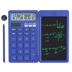 NEWYES Calcolatrice, con Tavoletta da Scrittura e Penna, Alimentata a Energia Solare e a Batteria, Adatta per Studenti, Famiglie, Uffici (blu)