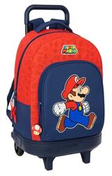 Super Mario Trick - Grand Sac à Dos à roulettes, Compact, Amovible, idéal pour Les Enfants de différents âges, Confortable et Polyvalent, qualité et résistance, 33 x 22 x 45 cm, Bleu foncé/Rouge, M,