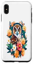 Carcasa para iPhone XS Max Bonito búho de orejas cortas rodeado de flores primaverales atrevidas