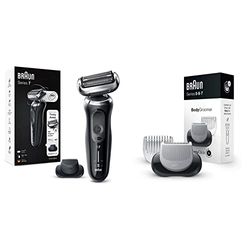 Braun Series 7 Electric Shaver for Men with Precision Trimmer, Silver Razor & EasyClick Body Groomer Attachment, Grey