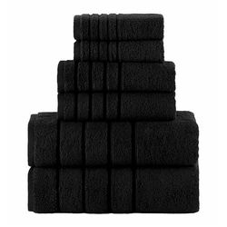 Elegant Comfort Set di 6 asciugamani in viscosa a 4 linee, 100% cotone turco, di lusso, ad alta assorbenza, include 2 salviette, 2 asciugamani per le mani e 2 teli da bagno, colore nero
