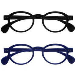 OPULIZE OCA Occhiali da lettura - Pacco da 2 - Montatura Moderna Retró Rotonda - Nero Blu - Uomini Donne - Cerniere a molla - RR54-13 - +2.50