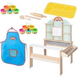 roba x Play-Doh Tienda para Niños - Set de Juego de Madera Certificada FSC con 12 Botes de Plastilina, 3 Herramientas, Delantal y Alfombrilla Creativa 3D - Educativo y Divertido - A Partir de 3 Años