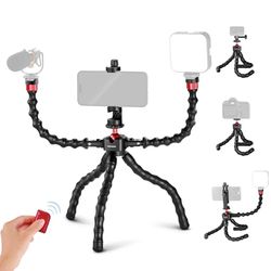 Neewer T91 Treppiede Flessibile con 2 Magic Arm, Mini Treppiede Smartphone Viaggio con Otturatore/Clip Telefono/Attacco Action Cam Compatibile con GoPro Hero 13 iPhone 16 15 Pro Max Sony a7c, Max 2kg
