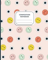 Composition Notebook: Vintage Cute Smiley Face 70s Vibes |: 7.5" X 9.25" | College Ruled 110 Pages | Matte Cover