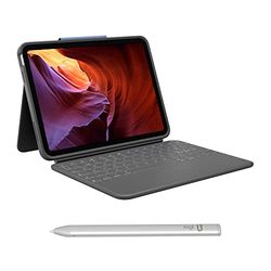 Logitech Rugged Folio per iPad (10ª generazione) + Crayon per iPad con porte USB-C e tecnologia Apple Pencil, Argento