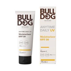 BULLDOG SKINCARE Anytime Daily UV Moisturiser SPF 30 For Men 75 ml, Safflower Seed Extract, Protects & Hydrates Skin, Suitable For All Skins