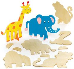 Baker Ross Wooden Jungle Animal Stand Up Kits (Pack of 10) AR443, for Kids to Decorate and Display, Assorted, 7.5cm-14cm