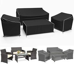 Tuinmeubelhoes waterdicht, 4-delige terrasmeubelhoezen, terrasmeubelset hoezen, terrashoezen inclusief: Ourdoor bankhoes, 2 stoelhoezen, salontafelhoes -XL -zwart