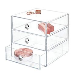 iDesign Organizador de maquilhagem com 3 gavetas, compacto miniconfortável de plástico, mini gaveta quadrada para produtos de beleza e cosméticos, transparente
