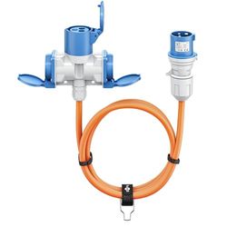 goobay Cable Adaptador CEE para Caravana, 1,5m, Enchufe CEE a 1x Toma CEE y 2X Toma con Contacto de protección, IP 44, Cable de Camping, Autocaravana y Obras, 76231