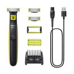 Philips OneBlade, Recortadora de Barba, Maquina Afeitar Hombre, Afeitadora Corporal, Cara y Cuerpo, 2 Cuchillas, 5 Longitudes Corte, Kit Adaptador Para QP2824/30, Negro