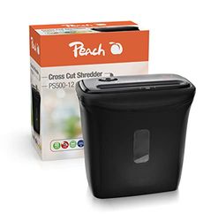 Peach Destructora de Papel de Corte en partículas, 7 Hojas, 12 litros/90 DIN A4, 4 x 30 mm, tamaño de partícula (P-4), Compatible con RGPD, PS500-12