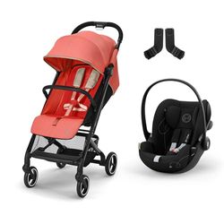 CYBEX Gold Sillita de paseo Beezy con sistema de arnés One-Pull, Desde el nacimiento hasta 4 años aprox (máx. 22 kg), Hibiscus Red, incluido Beezy Adapter y CYBEX Cloud G i-Size, Moon Black