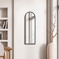 MirrorOutlet Arched Modern Black Large Arched Metal Modern Wall Mirror: 120 x 40cm - Suitable for Bedroom, Living Room, Dressing Room, and Living spaces.