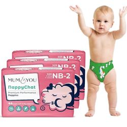 Mum & You Premium & Eco Friendly Baby Nappies for Newborn, 132 Count (3 Packs of 44), 3kg - 6kg | Dermatologically Tested with 12-Hr Leak Protection with Wetness Indicator | Rash Free | PEFC Certified