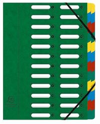 Exacompta - Réf. 55243E - Carton de 4 trieurs HARMONIKA - avec élastiques et fenêtres découpées - couverture en carte lustrée - dos extensible - 24 compartiments - pour A4 - dim 24,5 x 32 cm - vert