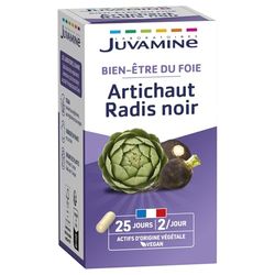 JUVAMINE - Artichaut et Radis Noir - Bien-être du Foie - Contribue au bon Fonctionnement du Système Digestif et Hépatique - 50 Gélules d'origine végétale - Programme de 25 jours