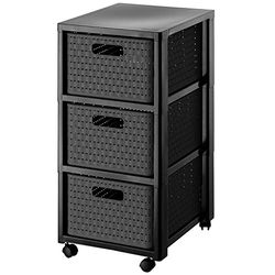 Rotho Country Rolcontainer met 3 lades in rotanlook, Kunststof (PP) BPA-vrij, antraciet, 3 x A4/18l (37.5 x 32.5 x 71.2 cm)