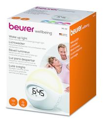 Beurer WL32 - Despertador com luz, simulação amanhecer e pôr-do-sol, ecrã LCD retroiluminado, alarme despertador, memória de 10 espaços, cor branca