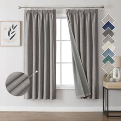 Joydeco Rideaux Occultants Thermiques et Phoniques en Lin, Isolants Anti Froid et Chaleur, Rideaux et Draperies Intérieurs Élégants pour Salon et Chambre Gris Clair 132L X 183H cm (2 Panneaux)