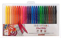 Rotuladores Doble Punta Alpino Color Experience - Estuche rotuladores de 24 Unidades - Rotuladores para Mandalas y Lettering - Punta Fine Liner 0,7mm, Punta Pincel 2,9mm, Forma Triangular, Ergonomico