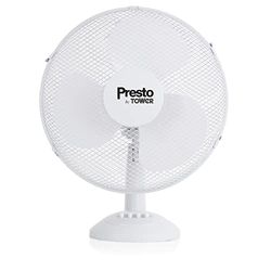 Tower Presto PT600003 16” Desk Fan with 3 Speed Settings and 80° Oscillation, 40W, White