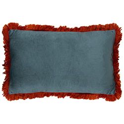 COJÍN 50X30CM TERCIOPELO VERDEAGUA FLECOS NARANJA C/CREMAL 50X30CM