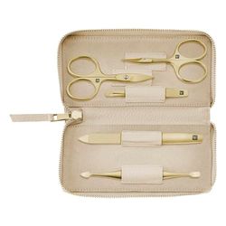 ZWILLING Premium Gold Edition Kit de manucure 5 pièces avec étui en cuir de vachette et ciseaux à ongles Noir