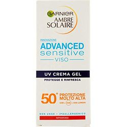 Garnier Ambre Solaire UV Crema Gel Viso Advanced Sensitive, SPF 50+, Protezione Molto Alta, 50 ml