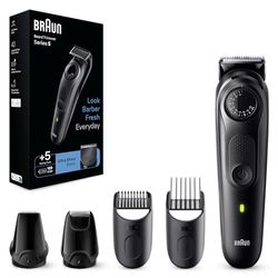 Braun Series RASOIO ELETTRICO BARBA, Tagliacapelli Uomo e Rifinitore BARBA, REGOLABARBA UOMO Con lame Di Lunga Durata, Autonomia 100 minuti, BT5430 Nero Elettrico