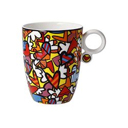 Goebel Romero Britto 66-452-84-1 Tasse à café en Porcelaine Fine All We Need is Love Pop Art 9,5 x 13 x 11 cm
