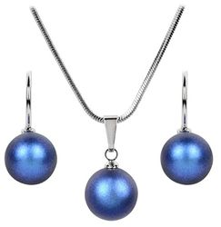 Levien Parelketting Iridescent Dark Blue halsketting en oorbellen set sLE0214 merk, Standaard, Metaal, Geen edelsteen