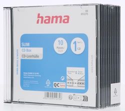 Hama Boîtier CD/DVD Slim (lot de 10 boitiers standards vierges pour CD/DVD et disques Blu-ray, ultra plat) Noir/Transparent