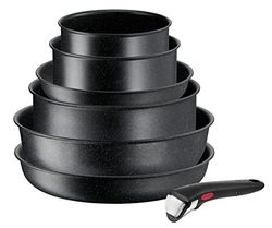 Tefal Ingenio - Set di pentole a induzione, rivestimento antiaderente, impilabile, risparmio di spazio, indicatore di temperatura, cottura sana, made in Francia, Black Stone L3998702