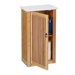 Relaxdays Mueble de Baño con Puerta, Armario de Pared con Baldas, 60 x 34,5 x 21 cm, Bambú y MDF, Natural y Blanco, Tablero de Fibras